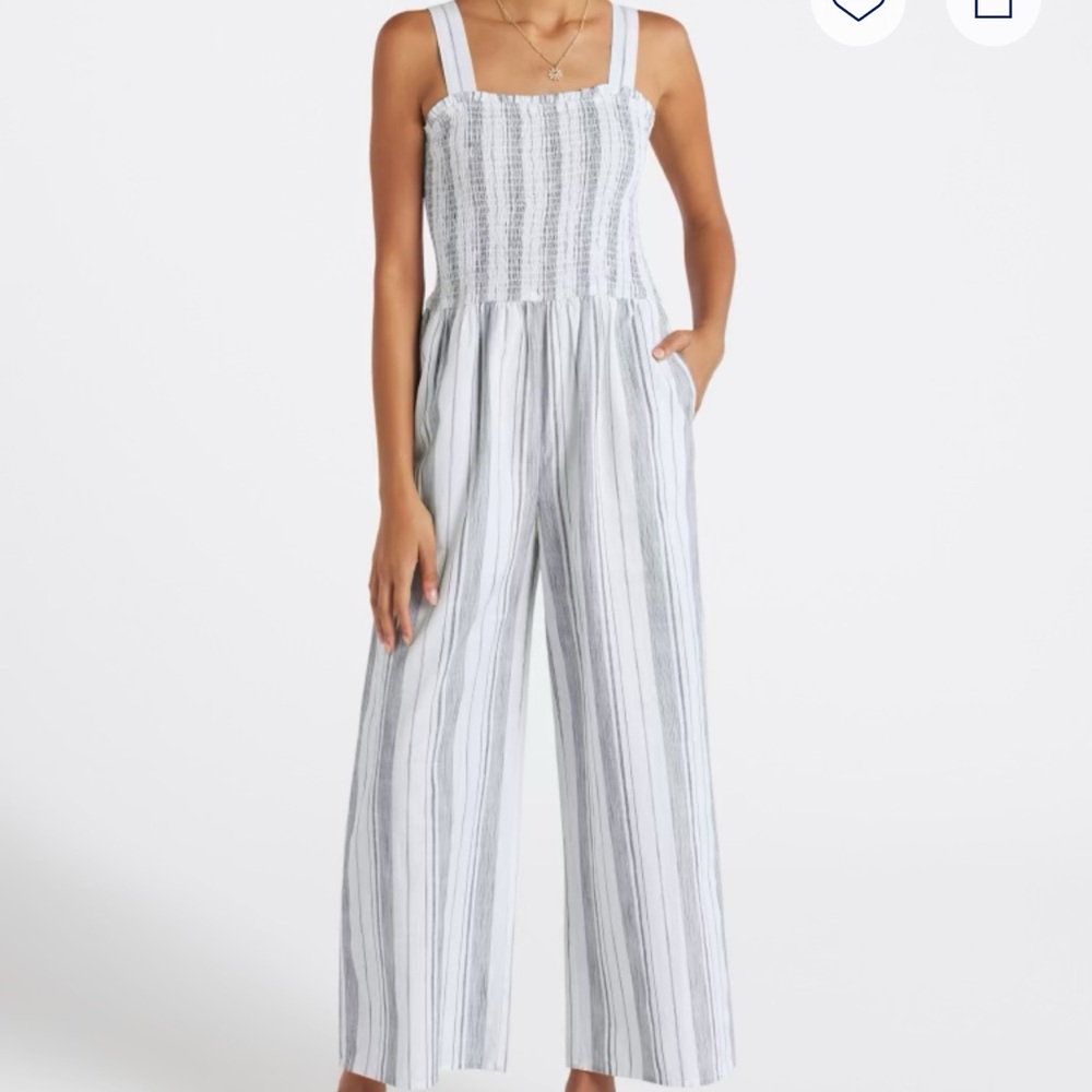 Elegant White and Gray Striped Jumpsuit
